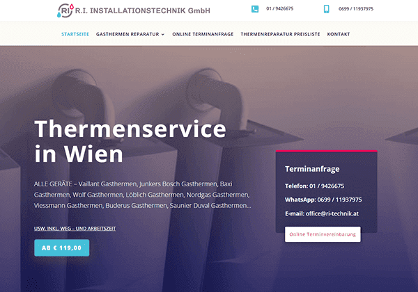 Kostenlose Website-Erstellung – LUX WEBSITE Projekt:  R I Installationstechnik GmbH
